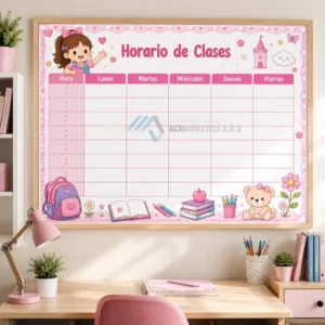 Tablero organizador horario de clases para niñas con diseño infantil