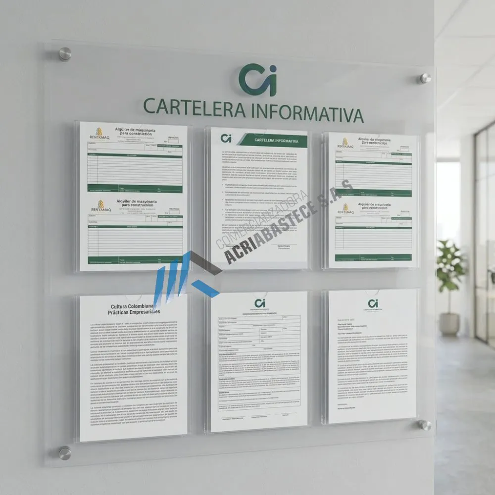 Cartelera de 6 bolsillos acrílicos tamaño carta con logo