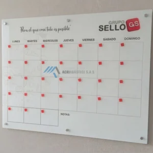 Planeador mensual en vidrio templado de 120 x 150 cm personalizado con dilatadores magnéticos de Comercializadora Acriabastece SAS.