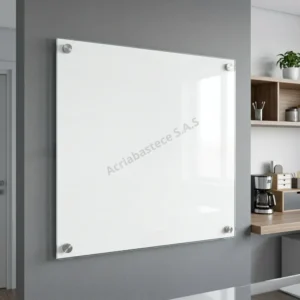 Tablero en vidrio templado blanco para oficina de 120x120 cm en Colombia