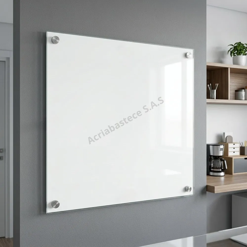Tablero en vidrio templado blanco para oficina de 120x120 cm en Colombia